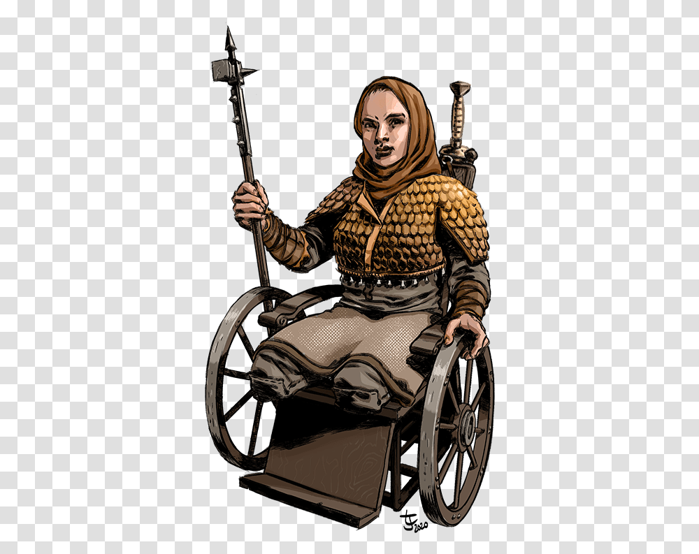 Gets A Combat Wheelchair Dungeons And Dragons Wheelchair, Furniture, Person, Samurai, Motorcycle Transparent Png