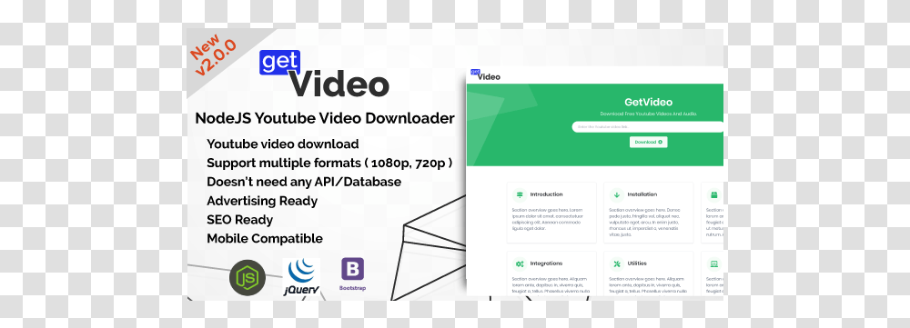 Getvideo Nodejs Youtube Video Downloader Bootstrap, Text, Flyer, Poster, Paper Transparent Png