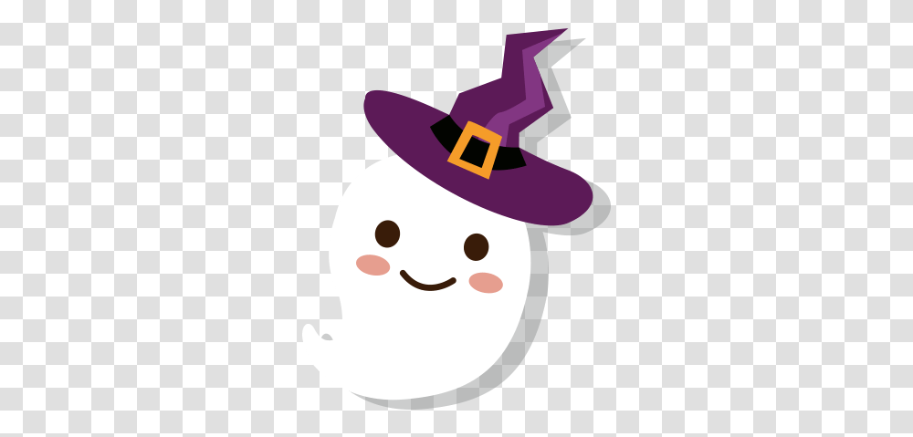 Ghost Witch Wizard Hat Cute Cartoon Halloween Trickortr Cartoon, Clothing, Apparel, Cowboy Hat, Snowman Transparent Png
