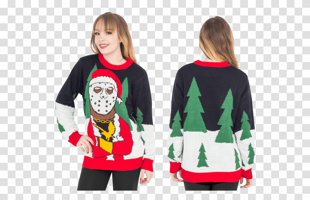Ghostface Killah As Santa Ugly Christmas Sweater Girl, Clothing, Apparel, Sweatshirt, Person Transparent Png