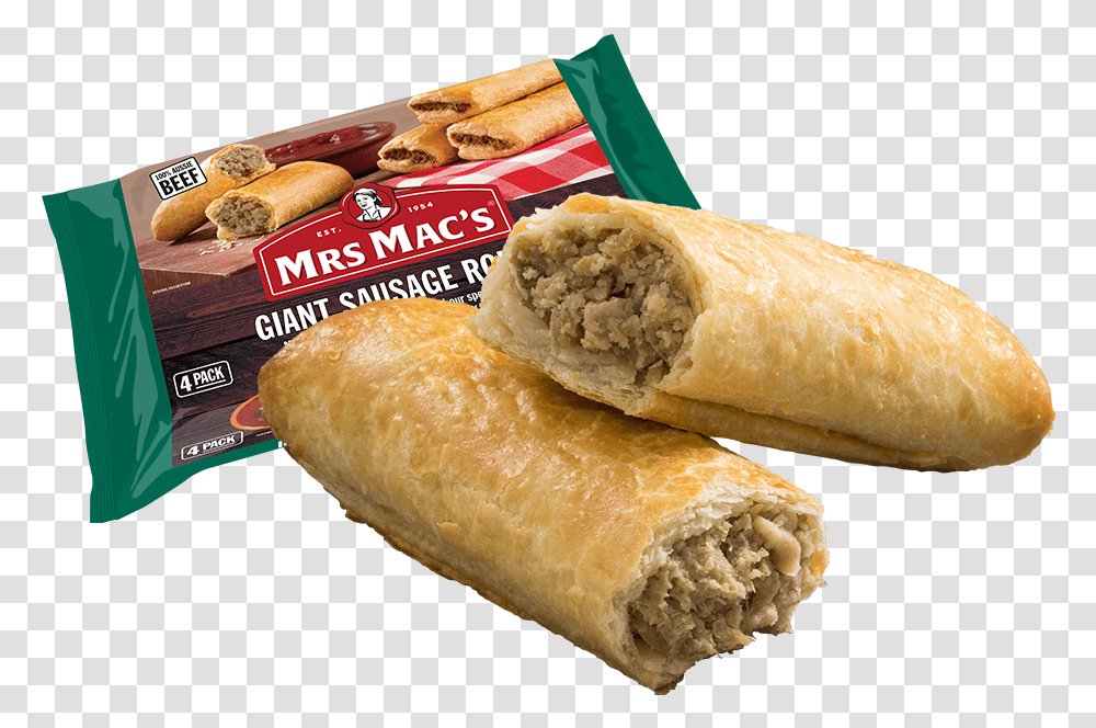 Giant Sausage Roll 4 Pack Mrs Macs Sausage Roll, Bread, Food, Pastry, Dessert Transparent Png