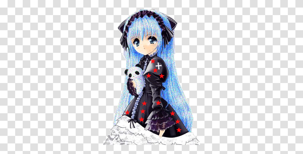 Gifs Animados De Anime Gifs Animados Blue Hair Anime Goth Girl, Clothing, Figurine, Cushion, Art Transparent Png