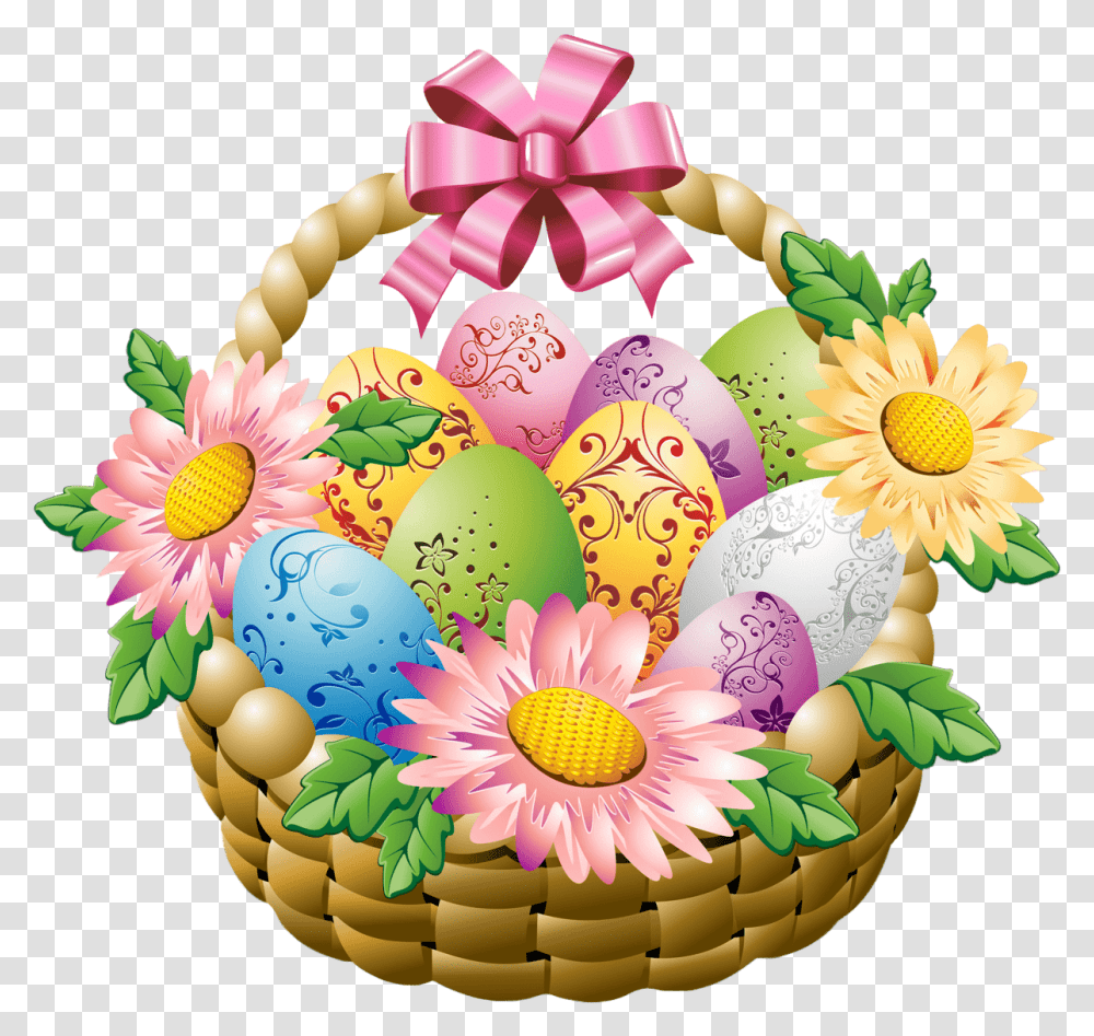 Gift Basket T Clipart Flower Basket Pencil And In Color Easter Baskets With Flowers, Birthday Cake, Dessert, Food, Easter Egg Transparent Png