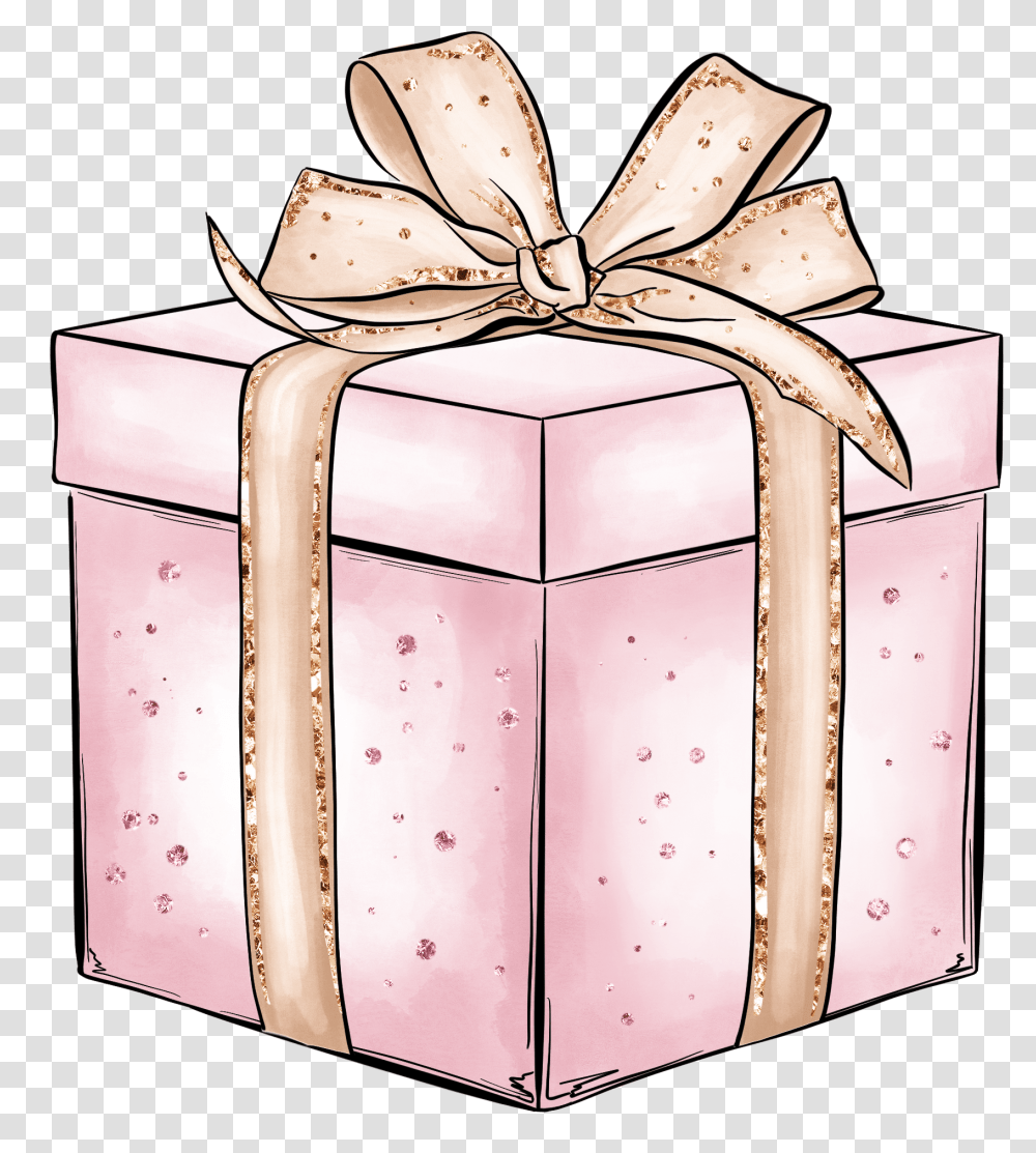 Giftbox Present Wrapped Bow Ribbonbow Pink Gold, Mailbox, Letterbox Transparent Png