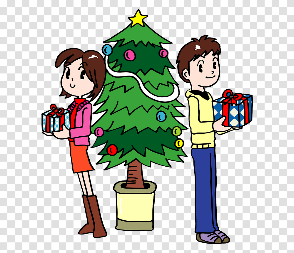 Gifts Near Christmas Tree Clipart, Person, Human, Performer, Elf Transparent Png