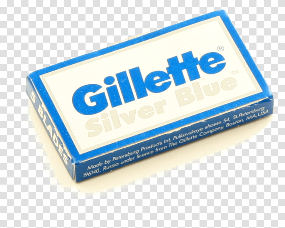 Gillette Silver Blue Blades Electric Blue, Box, Rubber Eraser, Label Transparent Png