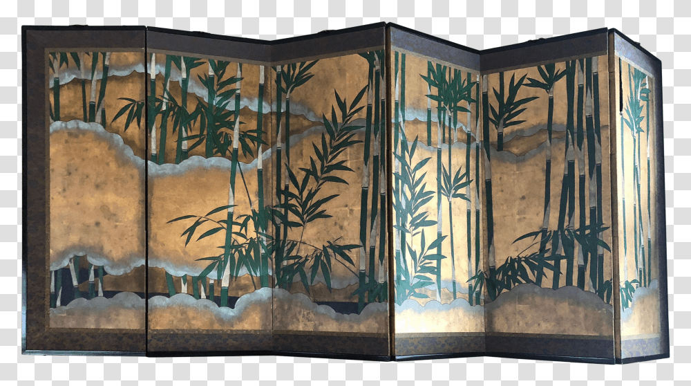 Gilt Bamboo Leaf And Clouds Screen Visual Arts Transparent Png