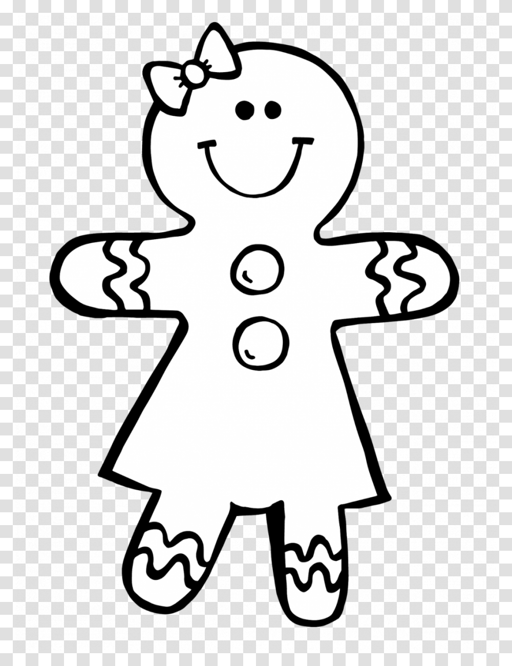 Gingerbread Girl Clipart Black And White, Stencil, Cross Transparent Png