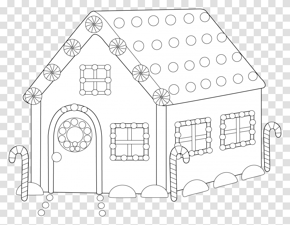 Gingerbread House Line Art Clipart To Blank Gingerbread House Coloring, Text, Building, Plot, Diagram Transparent Png