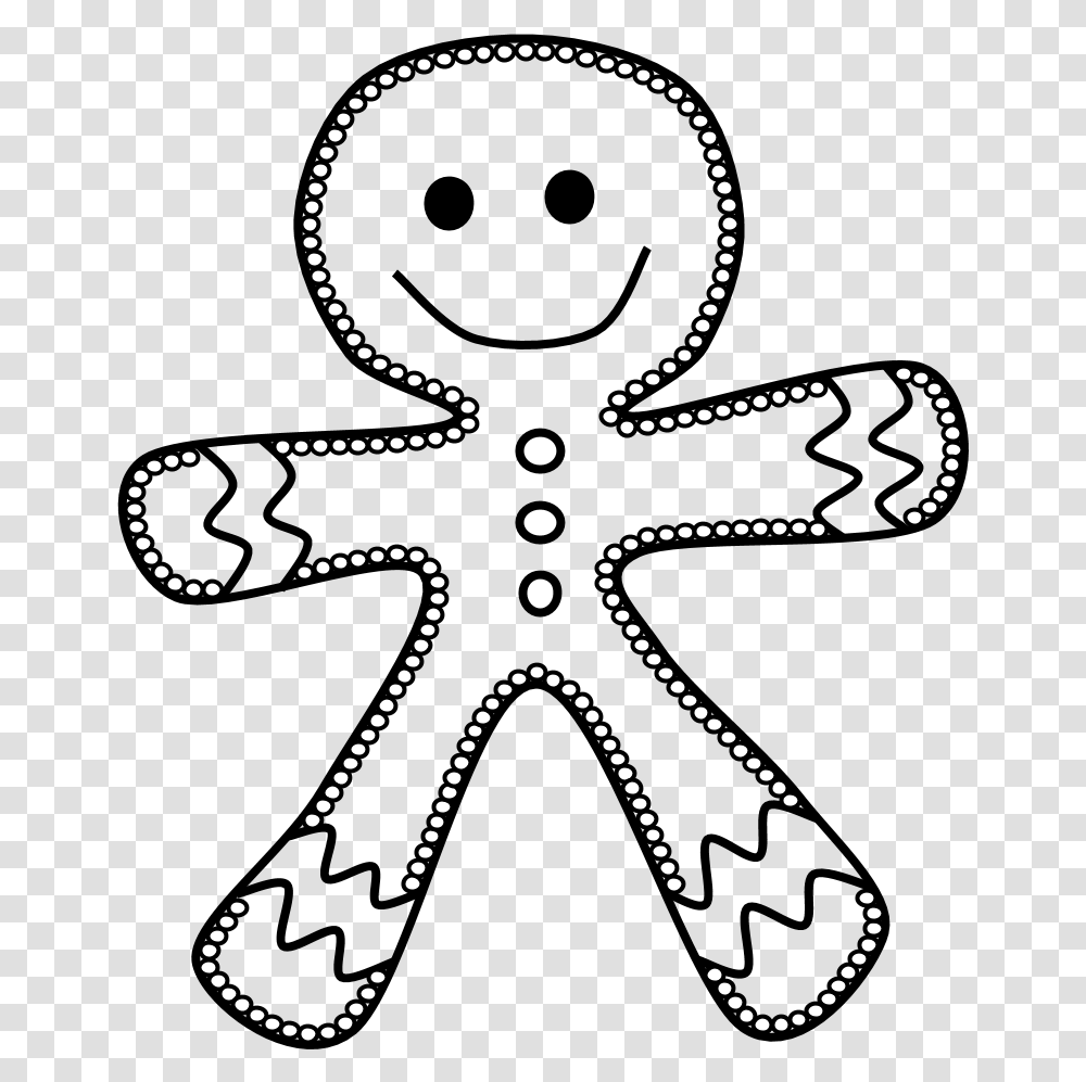 Gingerbread Man Frosting Black And White Line Art, Silhouette, Stencil Transparent Png