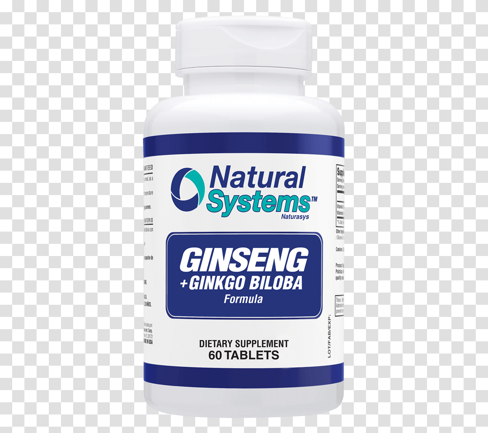 Ginseng Ginkgo Biloba 60 Tablets Natural Systems, Label, Paint Container, Bottle Transparent Png