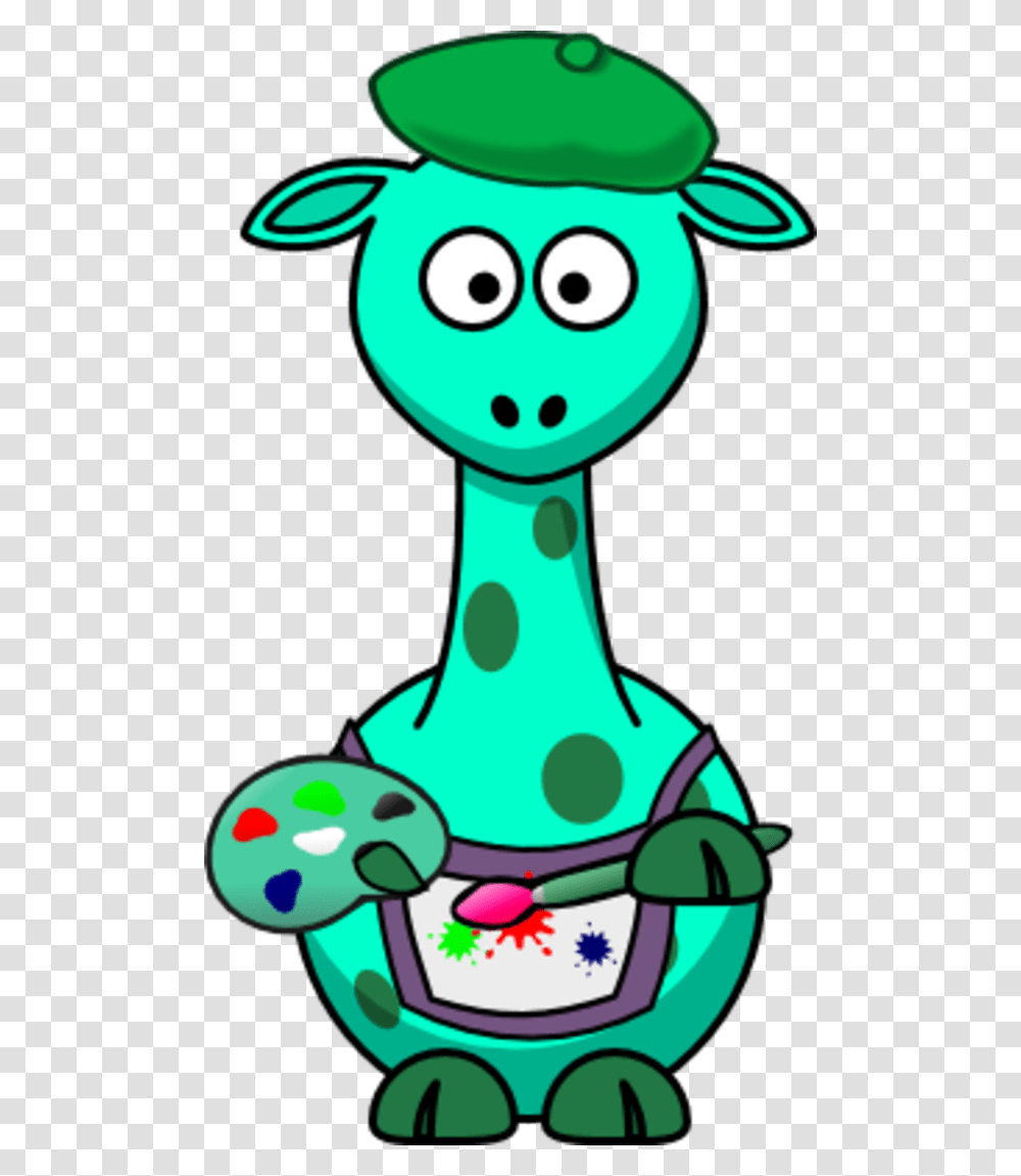 Giraffe As A Painter Artist Blue Cartoon Giraffe, Alien, Rattle, Green, Sphere Transparent Png
