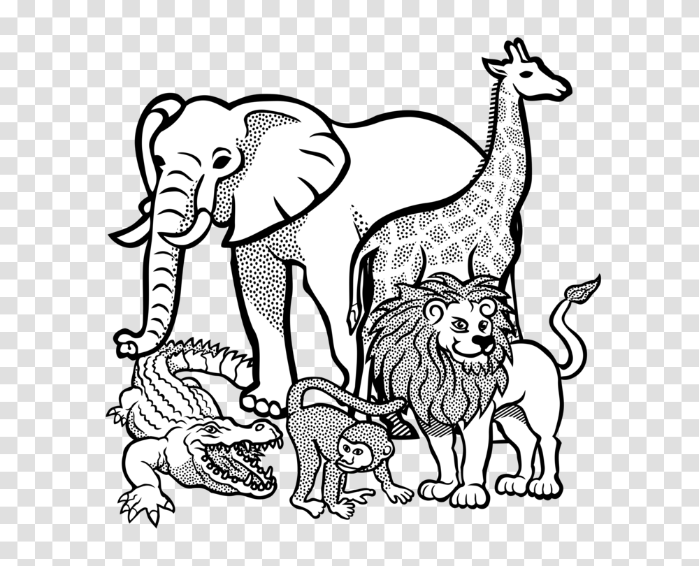 Giraffe Lion Coloring Book Elephants African Elephant Free, Mammal, Animal, Wildlife Transparent Png