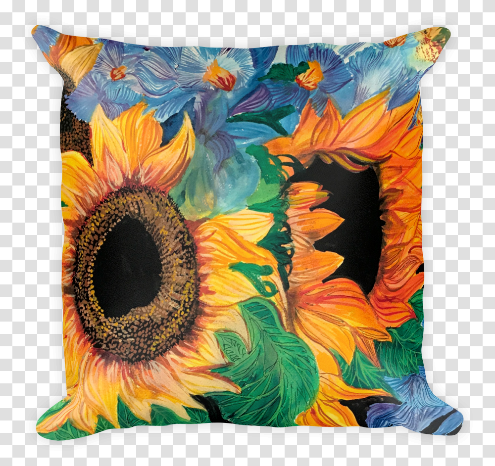 Girasoles Pillow Sunflower, Cushion, Painting, Bird Transparent Png