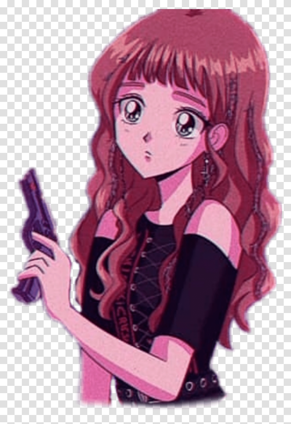 Girl Aesthetic Gun Cute Sticker Cartoon, Manga, Comics, Book, Person Transparent Png