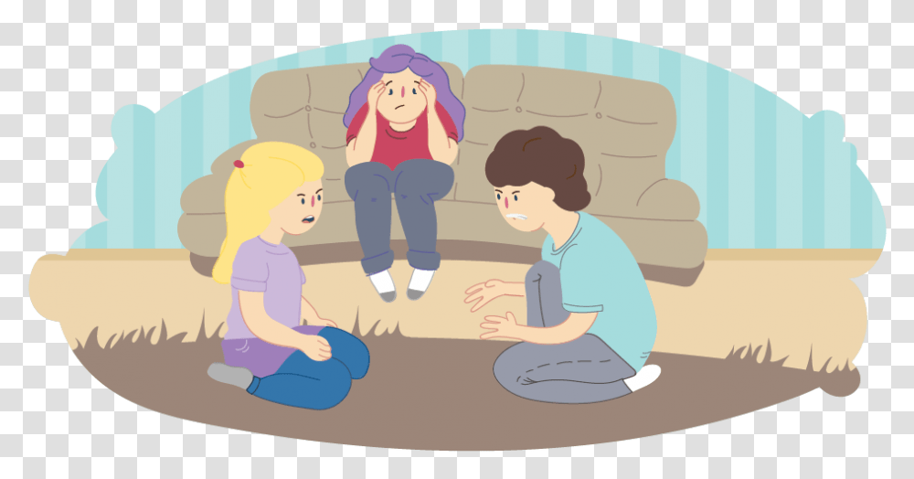 Girl And Boy Arguing On Carpet While Overwhelmed Mother Conflict In Story Kids, Person, People, Drawing Transparent Png