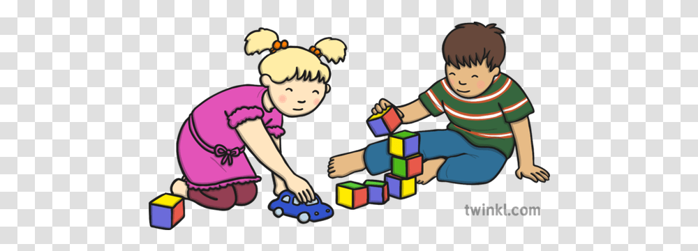 Girl And Boy Playing With Blocks Toy Car Illustration Boy And Girl Playing With Blocks, Person, Human, Rubix Cube, Face Transparent Png