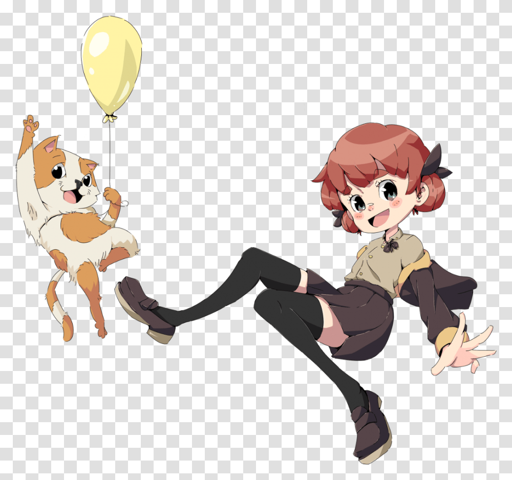 Girl And Cat Floating In The Air Tobu Tobu Girl Game Boy, Person, Human, Ball, Balloon Transparent Png