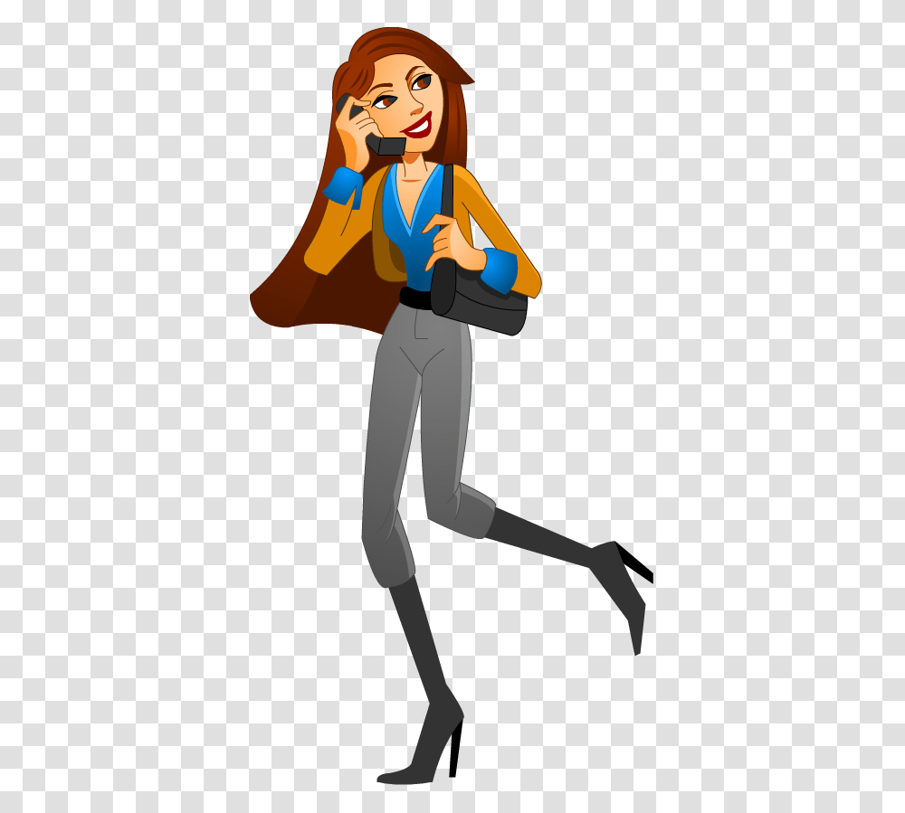 Girl And Woman Talking Woman Talking On Phone Cartoon, Person, Human, People Transparent Png