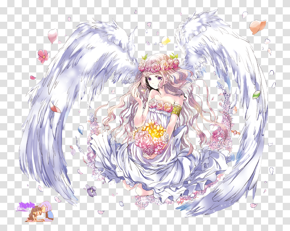 Girl Anime Chica Otaku Flower Person Persona Angel Anime Girl Render, Archangel, Bird, Animal Transparent Png