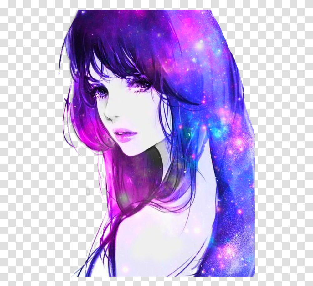 Girl Anime Galaxy Stars Women Purple, Person, Costume, Face, Hair Transparent Png