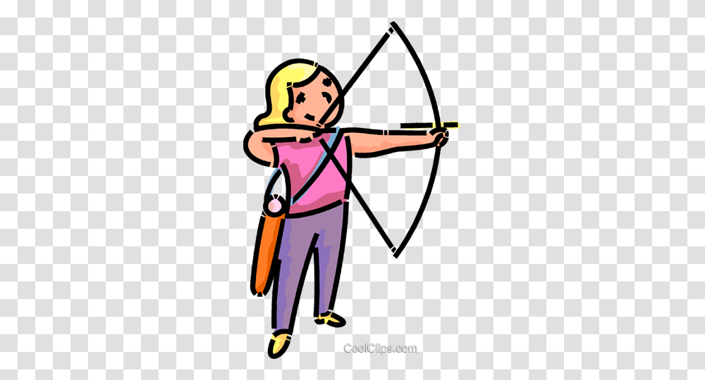 Girl Archer Royalty Free Vector Clip Art Illustration, Bow, Archery, Sport, Sports Transparent Png
