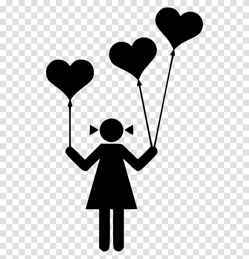 Girl Balloon Heart Love Kid Person Balloons Icon Free, Stencil, Silhouette Transparent Png