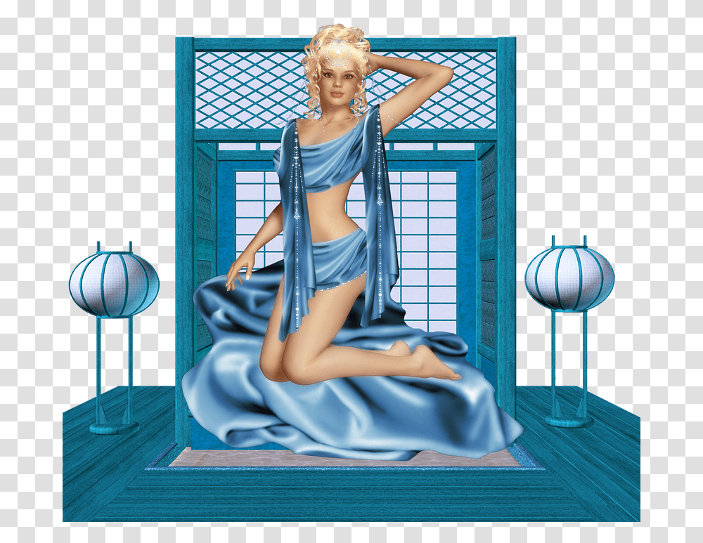 Girl Beautiful Sexy Alluring Blue Satin Kneeling Girl, Evening Dress, Robe, Gown Transparent Png