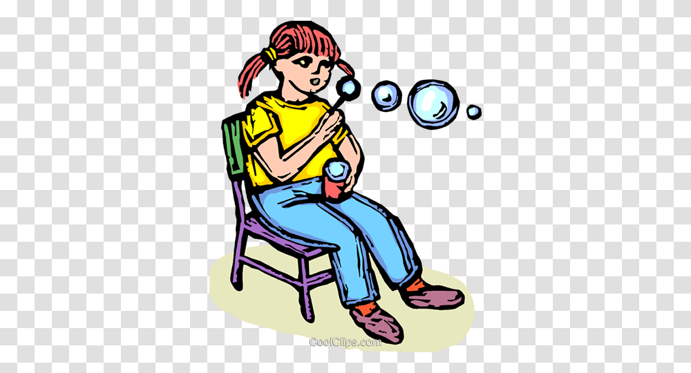 Girl Blowing Bubbles Royalty Free Vector Clip Art Illustration, Person, Human, Sitting, Performer Transparent Png