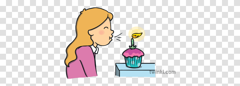 Girl Blowing Out Candle Birthday Cupcake Fairy Cake Flame Blowing A Candle Cartoon, Sweets, Food, Confectionery, Plant Transparent Png