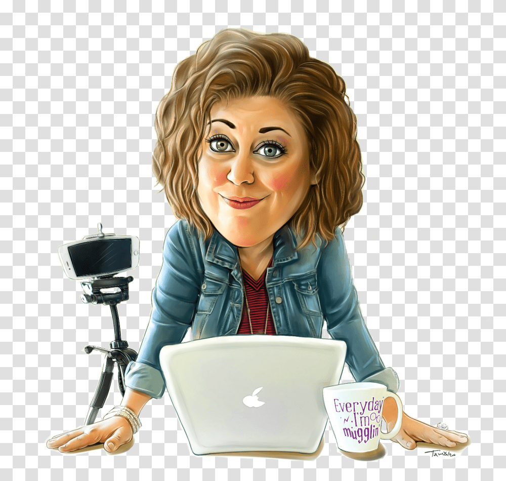 Girl, Bowl, Person, Coffee Cup, Laptop Transparent Png