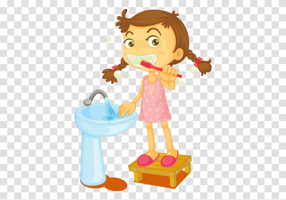 Girl Brushing Teeth Clipart, Toy, Water, Fountain, Drinking Fountain Transparent Png