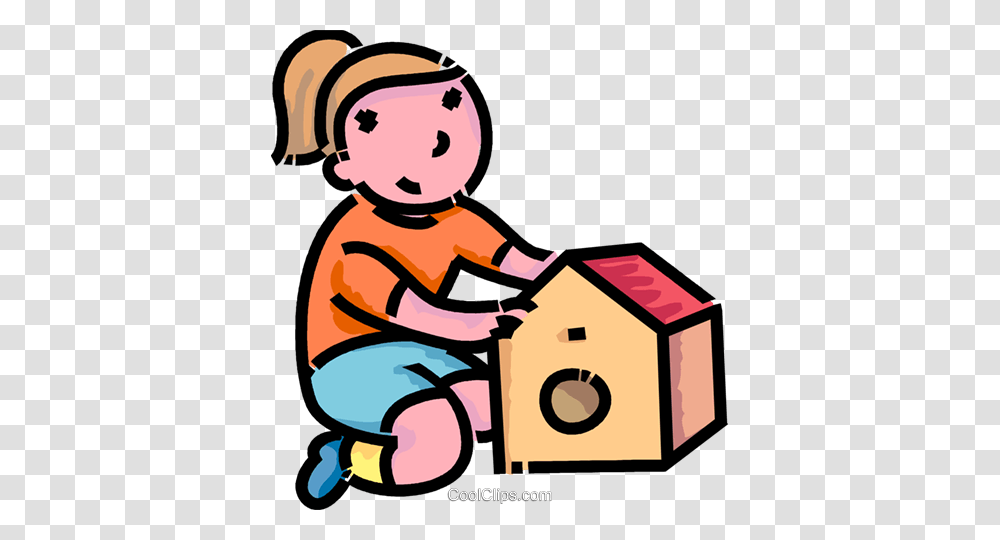 Girl Building A Bird House Royalty Free Vector Clip Art, Cardboard, Outdoors, Carton, Box Transparent Png