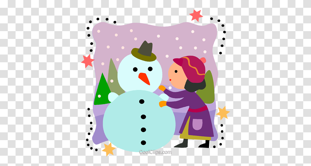 Girl Building A Snowman Royalty Free Vector Clip Art Illustration, Nature, Outdoors, Winter, Pillow Transparent Png