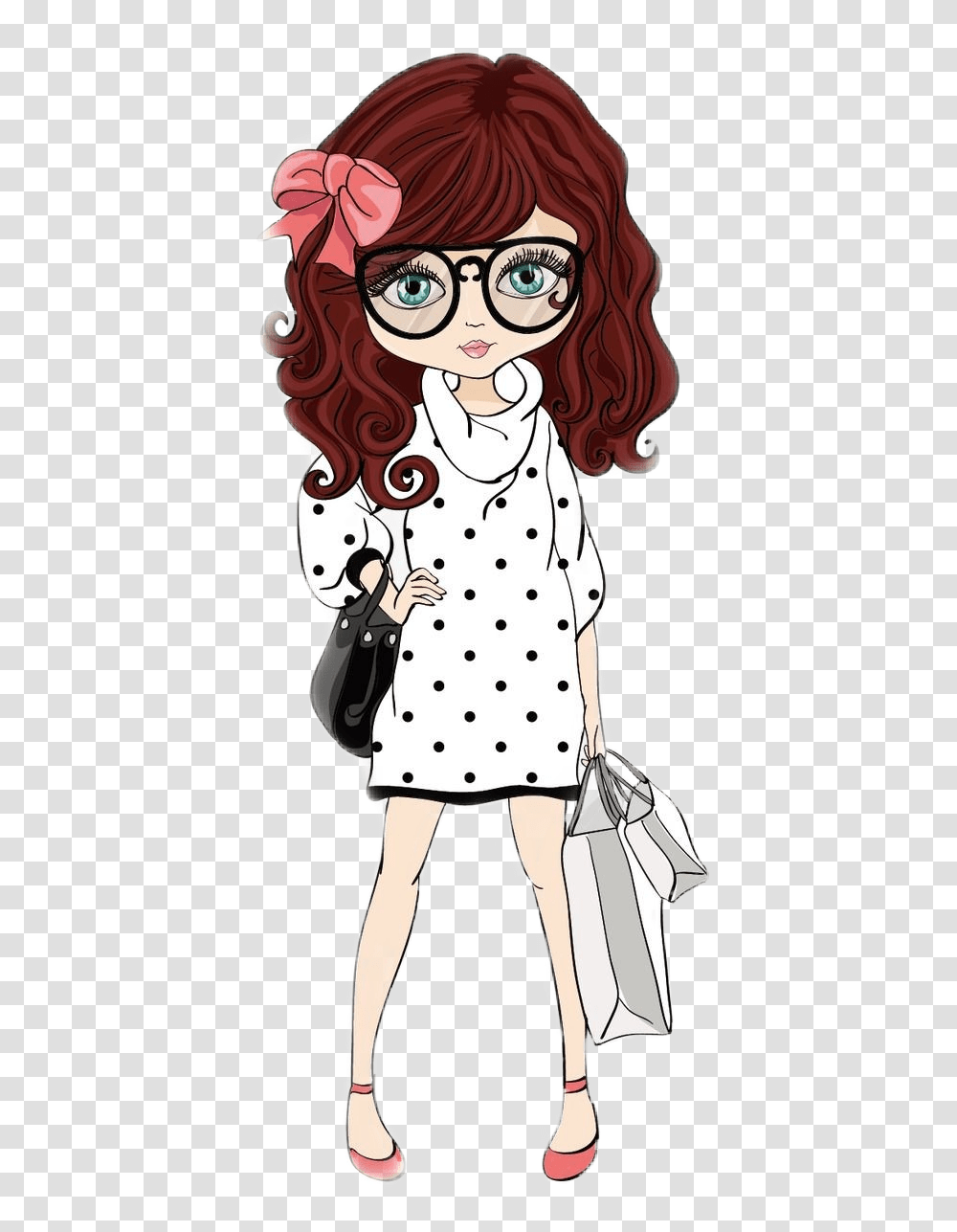Girl Cartoon Cartoongirl Fashion Fashiongirl Toon Girl Wearing Glasses Cartoon, Texture, Person, Human Transparent Png