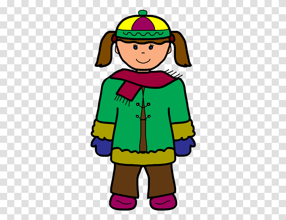 Girl Cartoon Winter Cold Scarf Christmas Treads Winter Clothing, Apparel, Coat, Overcoat, Jacket Transparent Png
