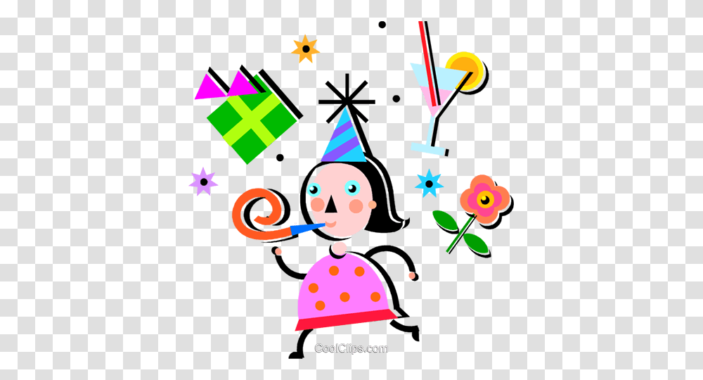 Girl Celebrating A Birthday Royalty Free Vector Clip Art, Performer, Apparel, Party Hat Transparent Png