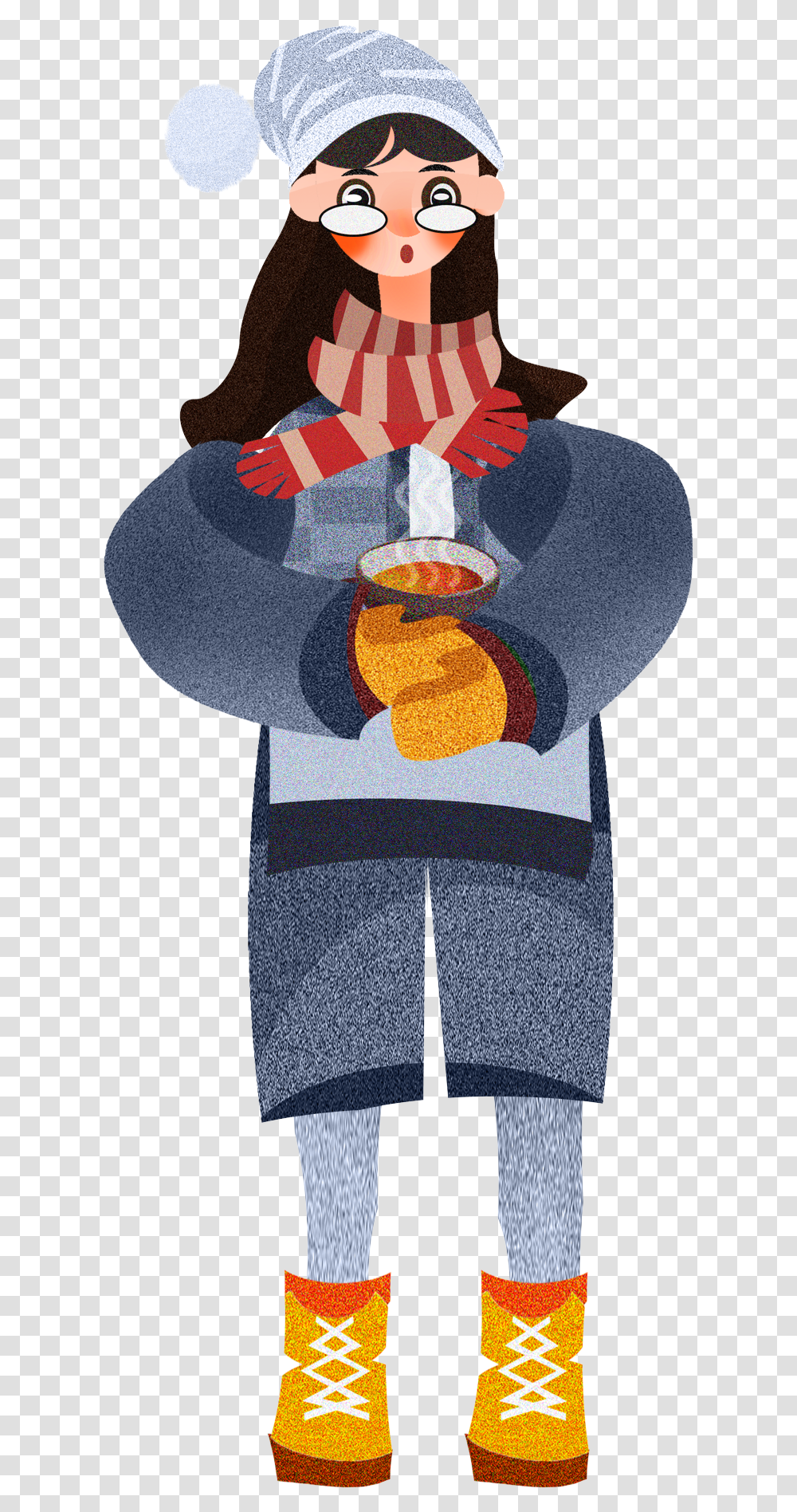 Girl Character Winter Holding Food And Psd Knitting, Person, Sleeve Transparent Png