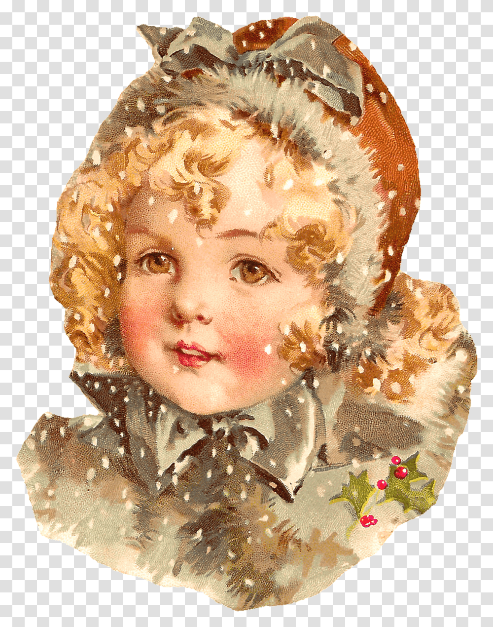 Girl Christmas Snow Image Maud Humphrey, Figurine, Crystal, Doll, Toy Transparent Png