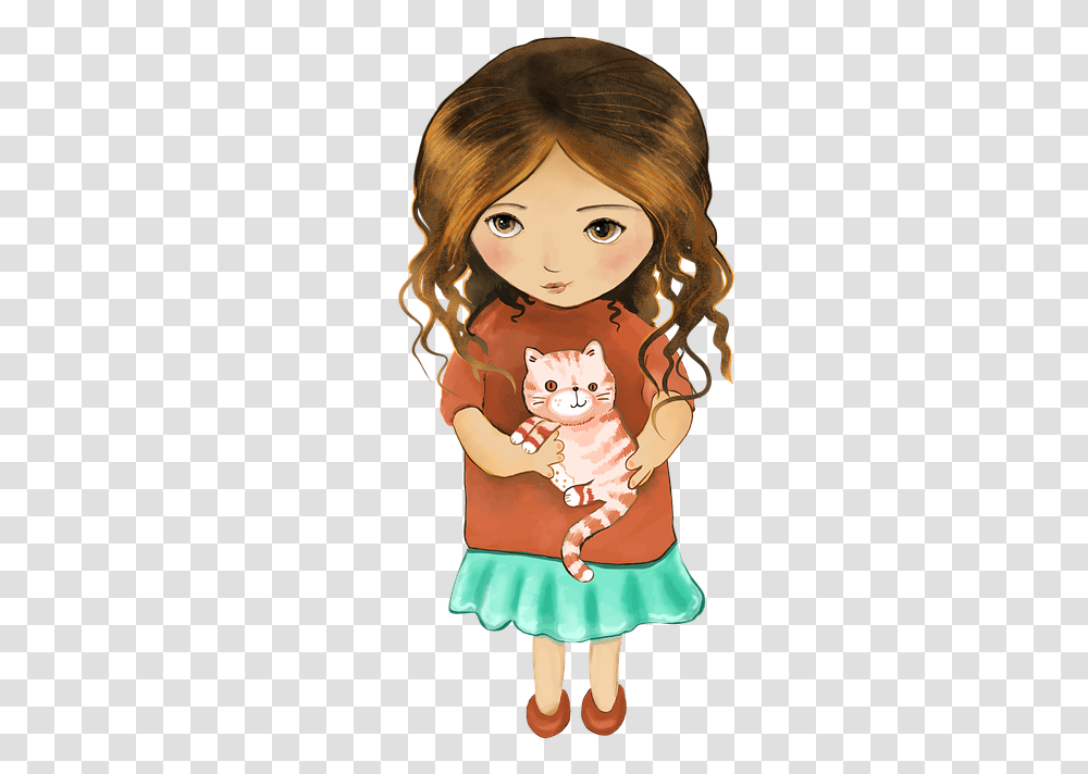 Girl Cute Girl Cat Little Girl Cute Child Cute Cartoon Pic For Dp, Person, Face, Female, Doll Transparent Png