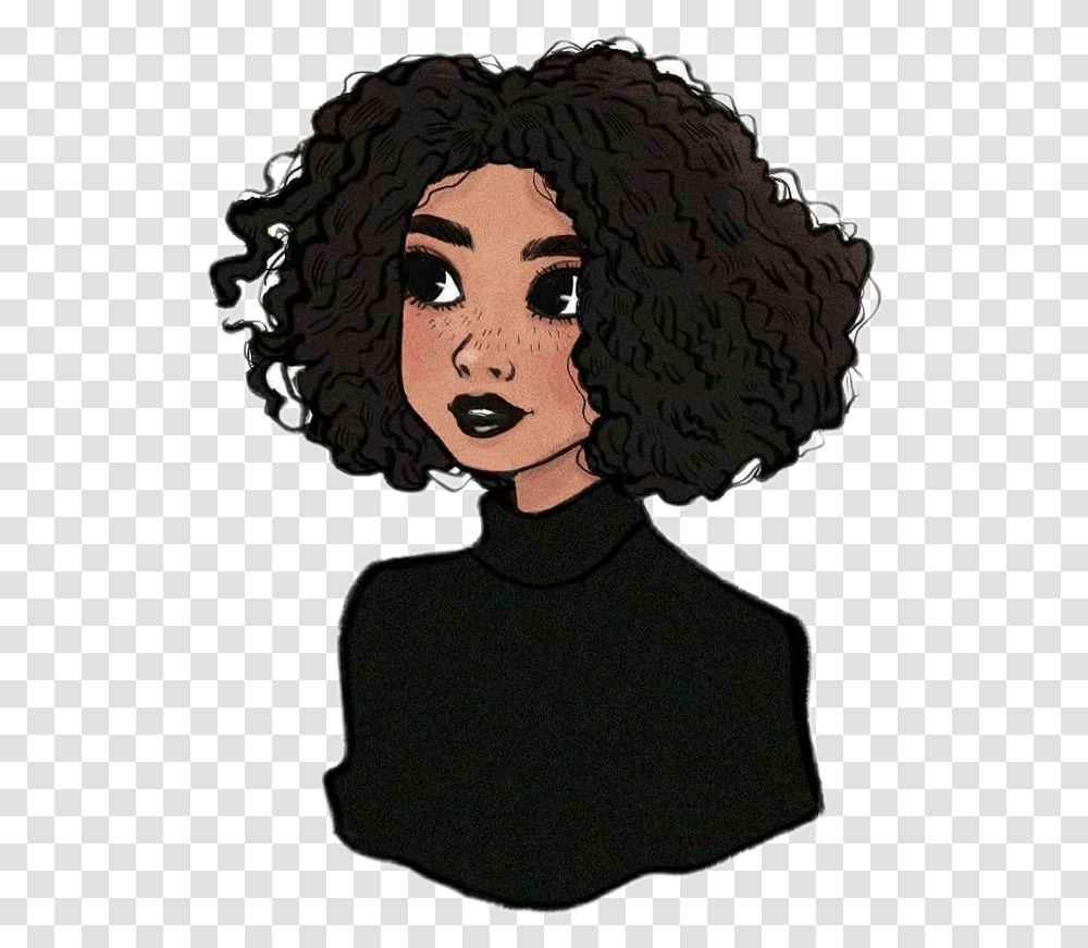 Girl Draw Black Curlyhair Curly Hair Girl Drawing, Person, Human Transparent Png