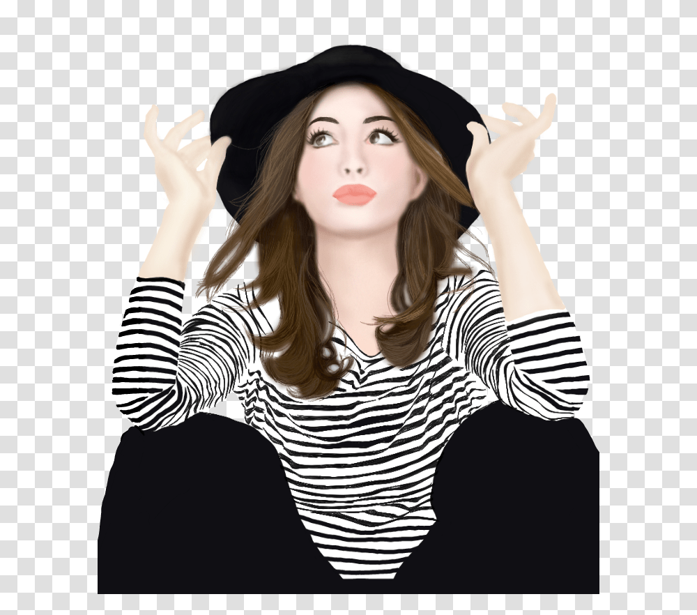 Girl Draw Mydrawing Annehathaway Hat Blackhat Photo Shoot, Performer, Person, Face, Sleeve Transparent Png