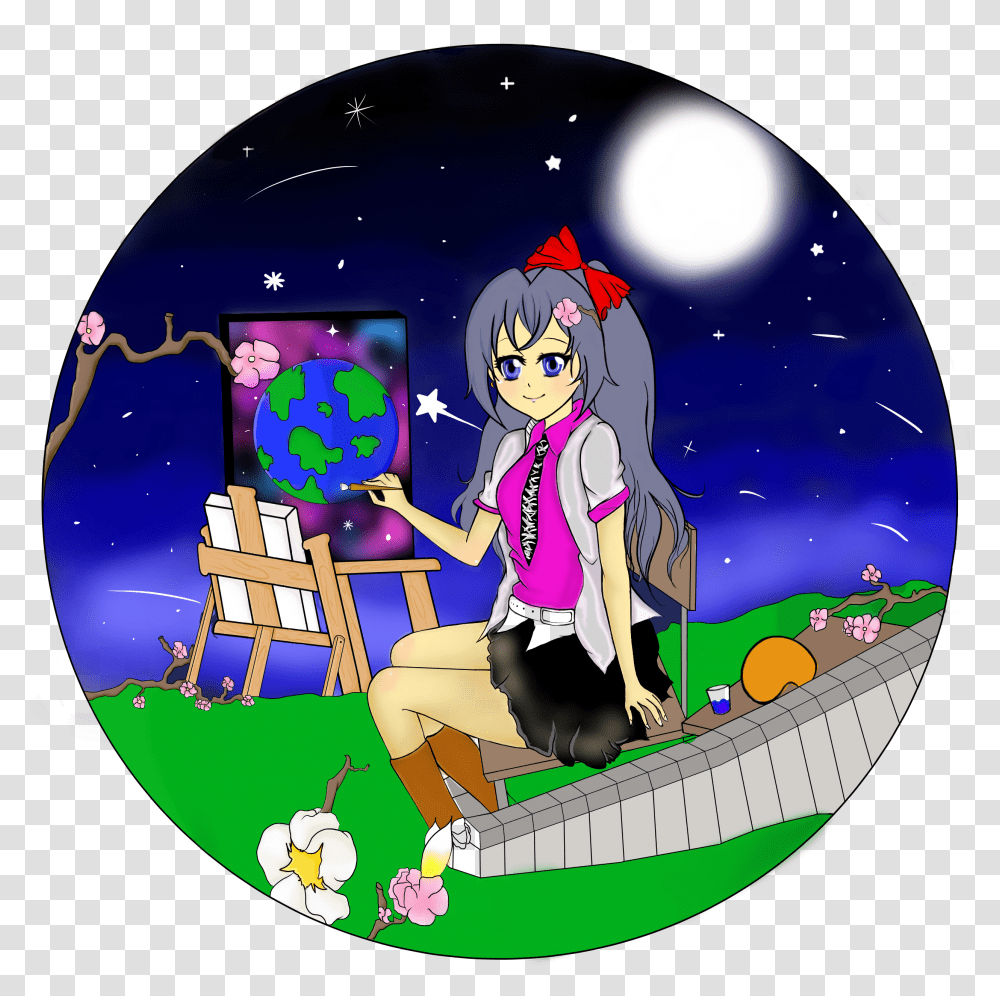 Girl Drawing Earth By Farahattalla Cartoon, Person, Graphics, Furniture, Dvd Transparent Png