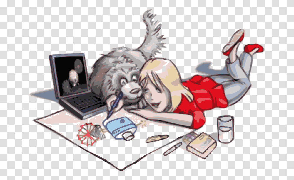 Girl Drawing With A Dog Girl Drawing A Dog, Transportation, Vehicle, Spaceship Transparent Png