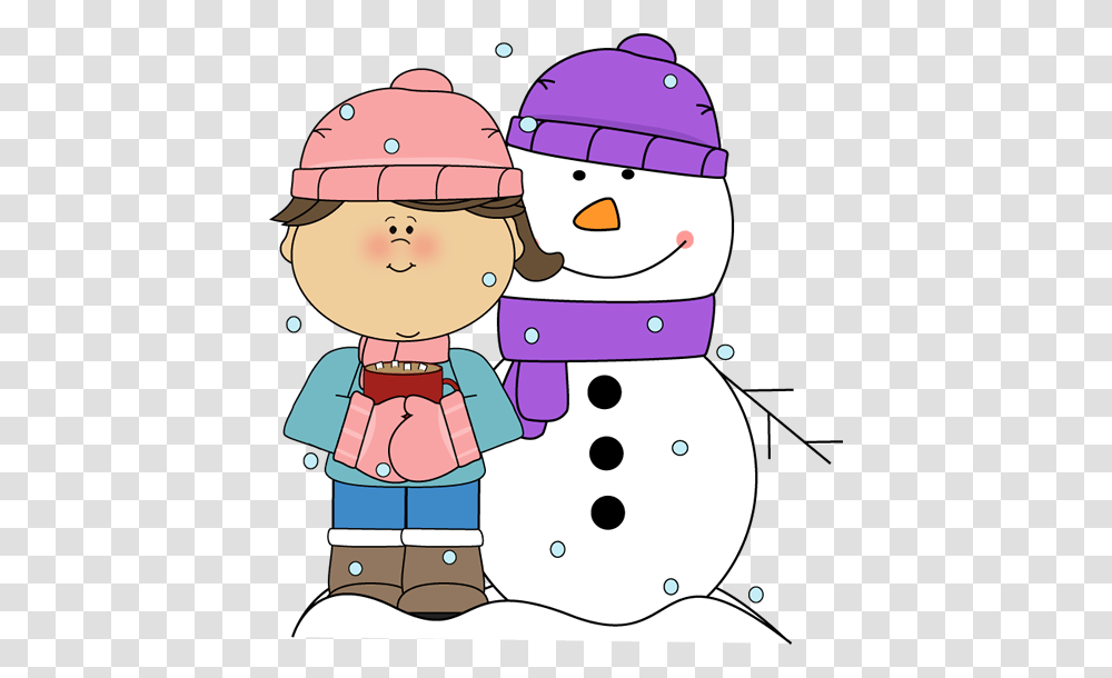 Girl Drinking Cocoa With Snowman Clip Art, Nature, Outdoors, Winter Transparent Png