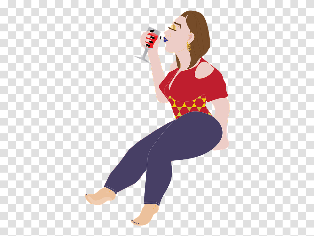 Girl Drinking Wine Clipart Drinking Wine Woman Clip Art Illustration, Person, Outdoors, Leisure Activities Transparent Png