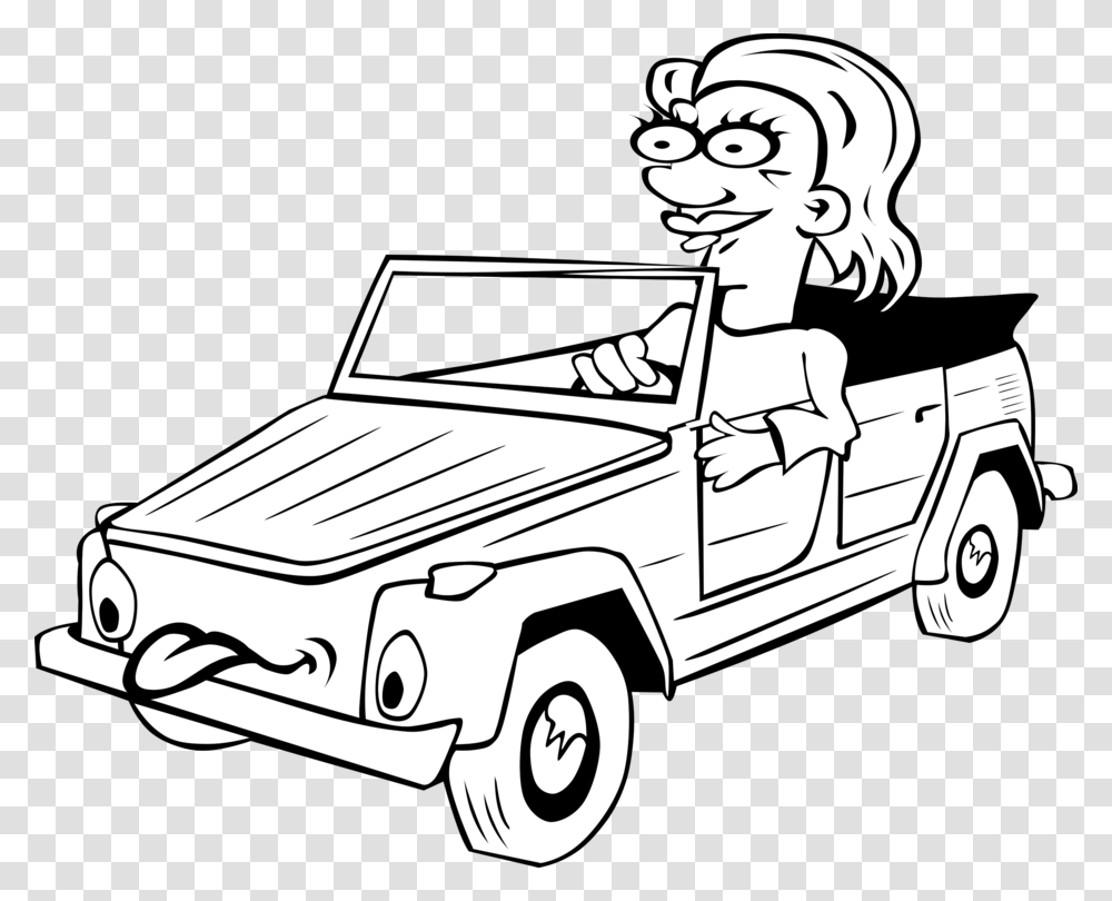 Girl Driving Car Cartoon Outline Clip Art Car Cartoon, Vehicle, Transportation, Automobile, Jeep Transparent Png