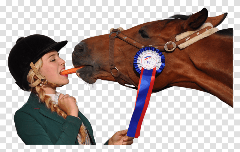 Girl Eating Carrot With Horse Image Horse And Girl Eating Carrot, Hat, Person, Mammal Transparent Png