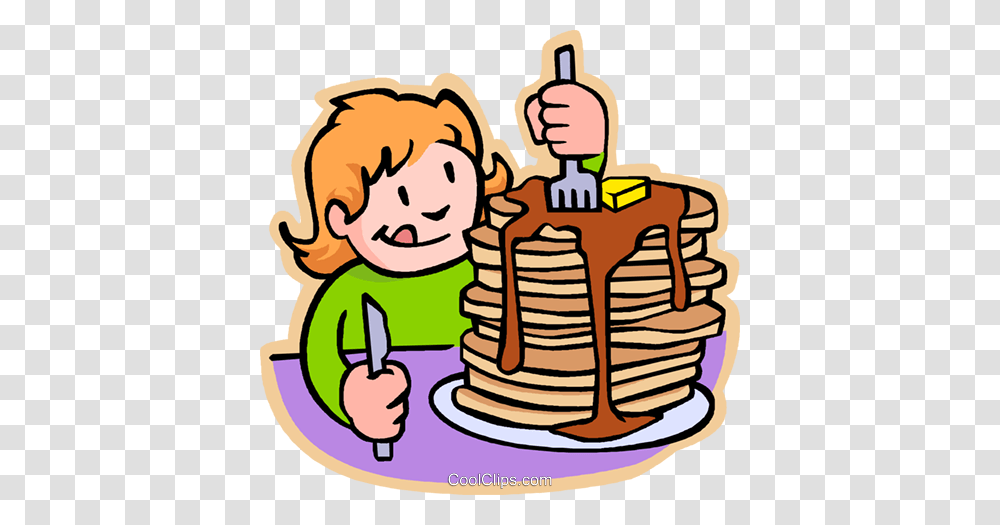 Girl Eating Pancakes Royalty Free Vector Clip Art Illustration, Dessert, Food, Bread, Sweets Transparent Png