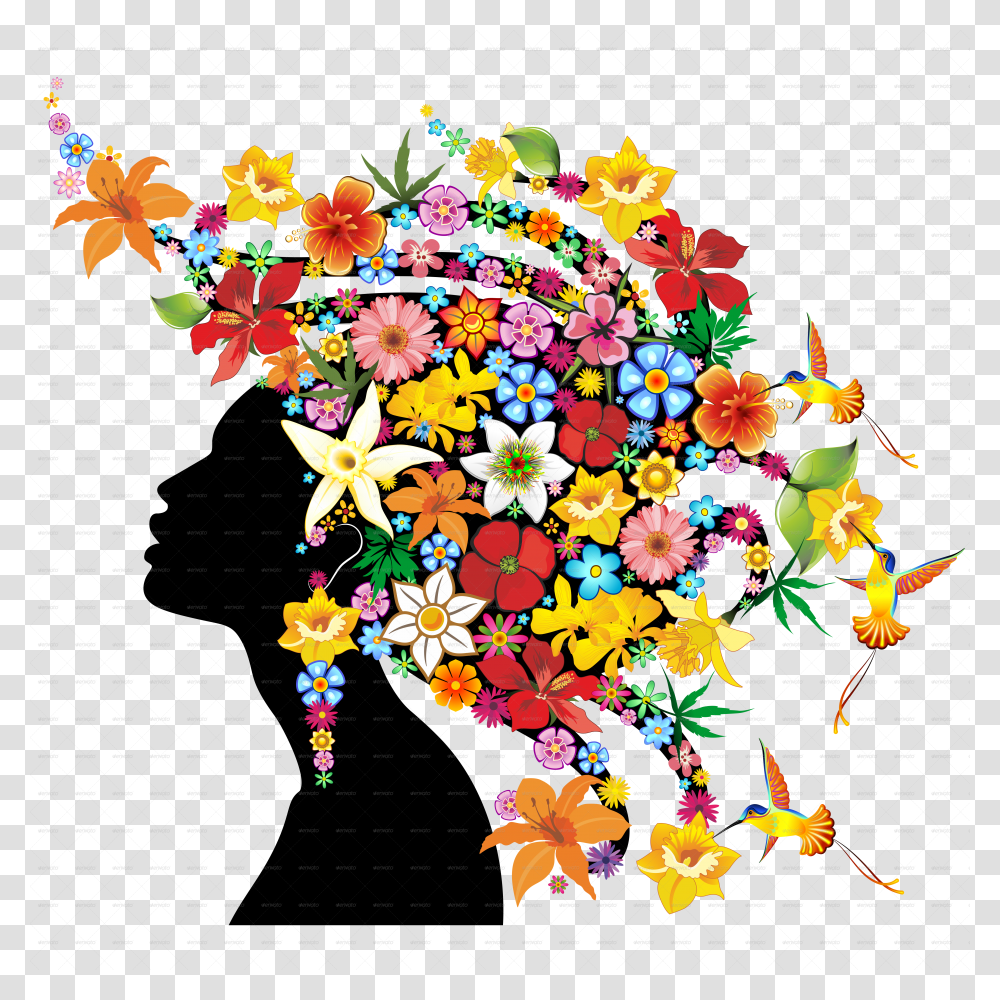 Girl Exotic Portrait With Flowers On Hair Hair With Flowers Cartoon Transparent Png